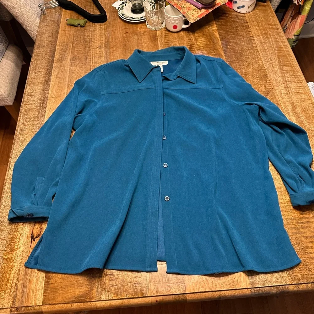 Sag Harbor Teal Button-Front Women’s Shirt - Picture 1 of 3